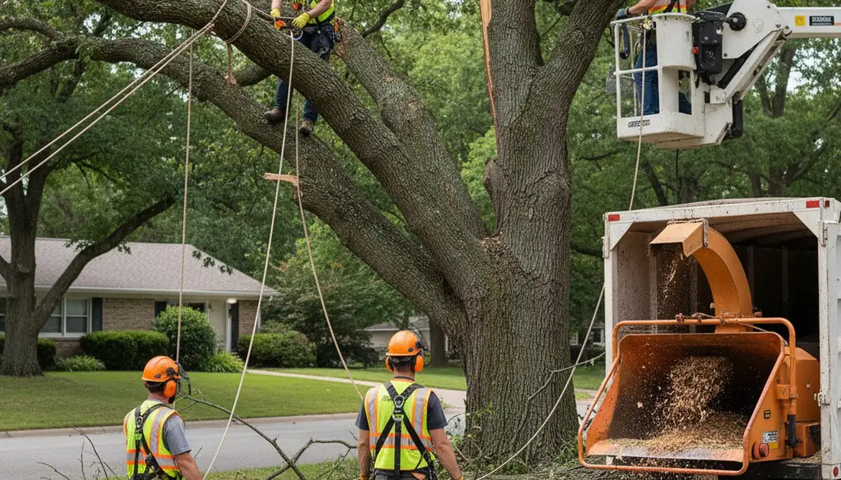Bakersfield, CA emergency tree service crew removing storm-damaged tree safely