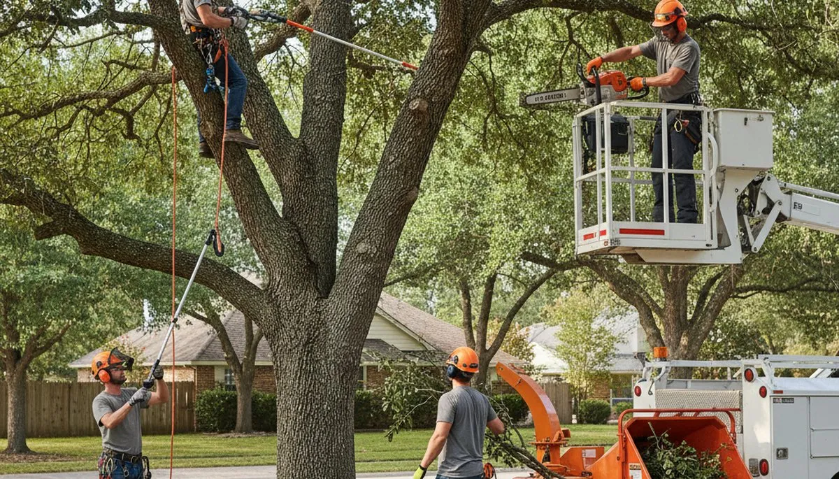 Tree pruning crew serving Bakersfield, CA with professional tree care equipment