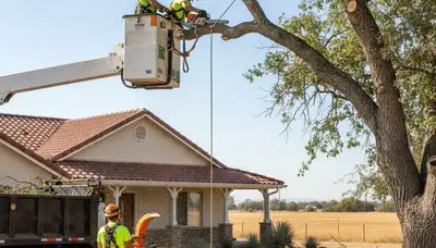 Tree service crew trimming trees in Bakersfield, CA