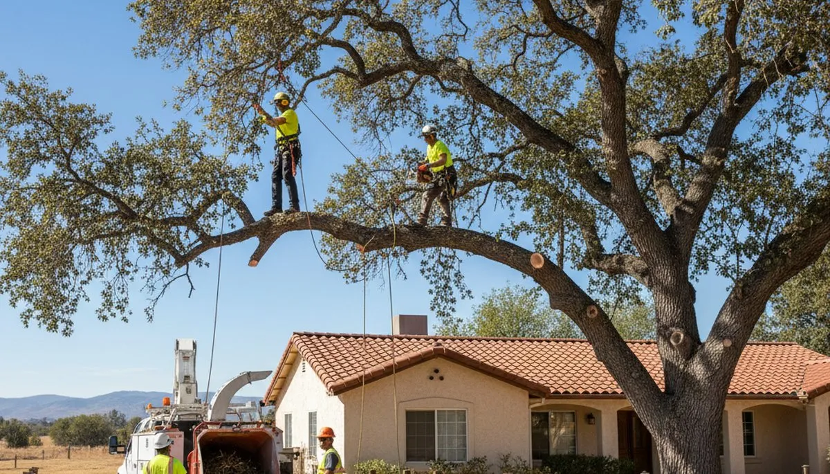 Tree service crew trimming trees in Bakersfield, CA for safe, professional property care