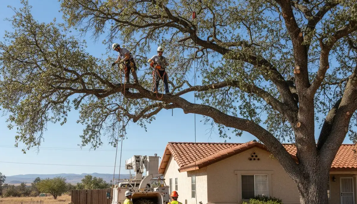 Tree service crew trimming trees in Bakersfield, CA for safe, professional property care