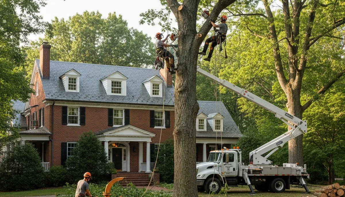 Tree service crew trimming trees in Bakersfield, CA for safe, healthy property maintenance