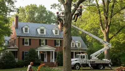 Tree service crew trimming trees in Bakersfield, CA for safe, healthy property maintenance