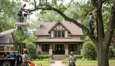 Tree service crew trimming trees in Bakersfield, CA for safe, professional property care