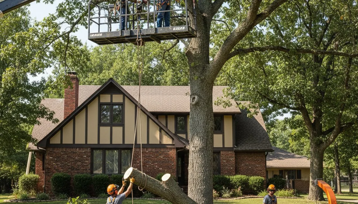 Tree service crew trimming trees in Bakersfield, CA for safe, professional maintenance