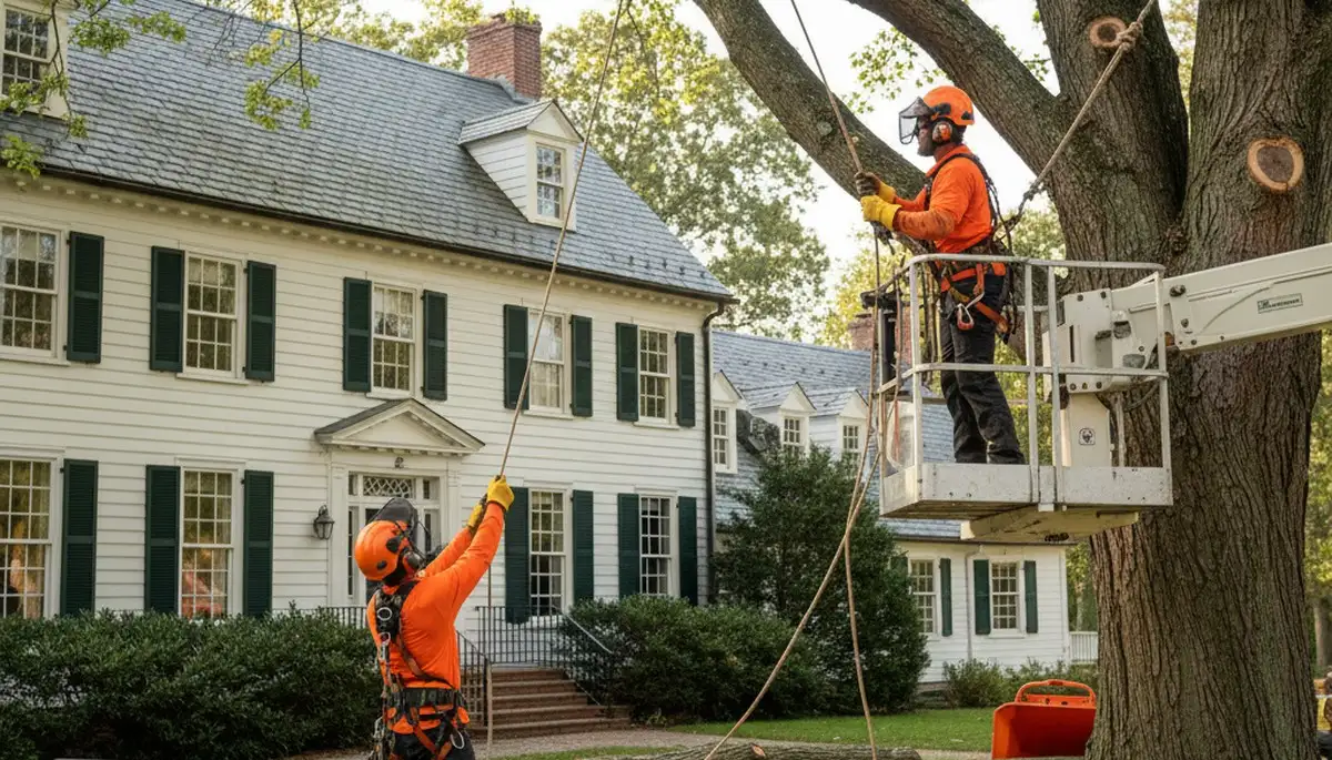 Tree service crew trimming trees in Bakersfield, CA for safe, professional tree care