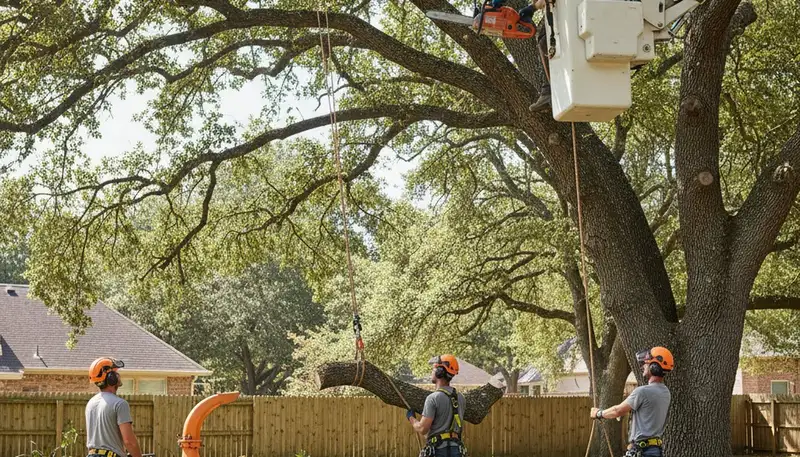 Bakersfield, CA tree trimming crew pruning trees for safety, health, and curb appeal
